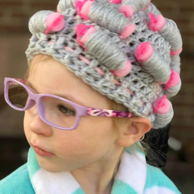 Adult Kids Baby Knitted Hair Roller Curlers Wig Hat Funny Movie Style Housewife Landlady Cosplay Costume Elastic Head Cover Cap