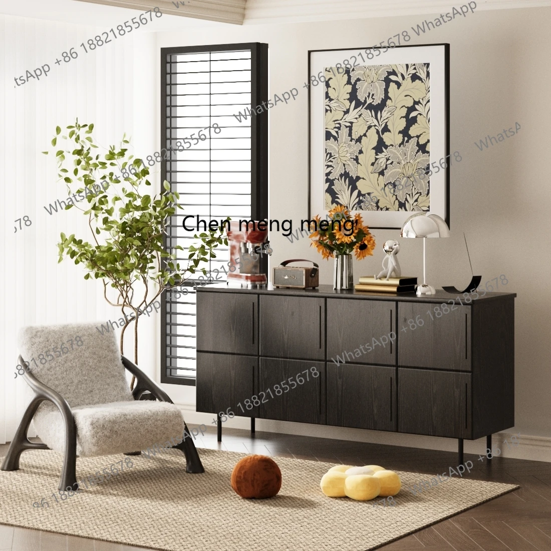 

Cherry wood entrance French chest cabinet antique dining side cabinet retro solid wood decorative locker