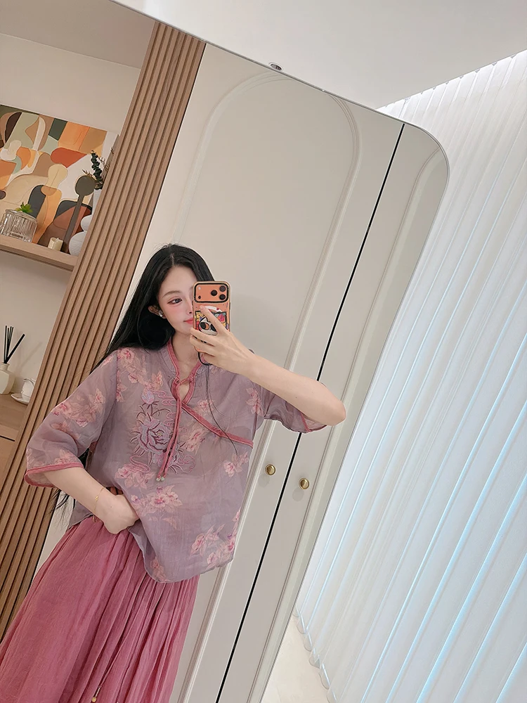 

New Chinese Sle Pure Flax Button ort irt Women's Cotton Linen Artistic Tea Clothing Buddhist Sle Small irt