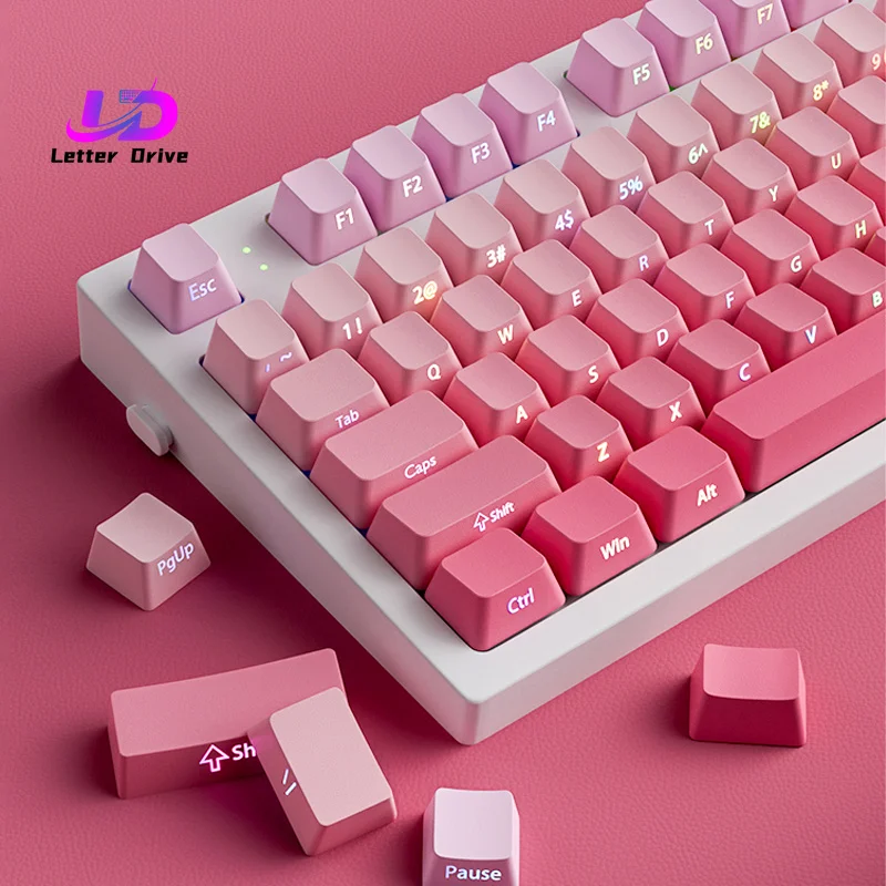 135 Tasten Erdbeerrosa Seitlich Bedruckte PBT-Keycaps Double-Shot Durchscheinende Tastenkappen Cherry-Profil für Cherry MX Switches Tastaturen