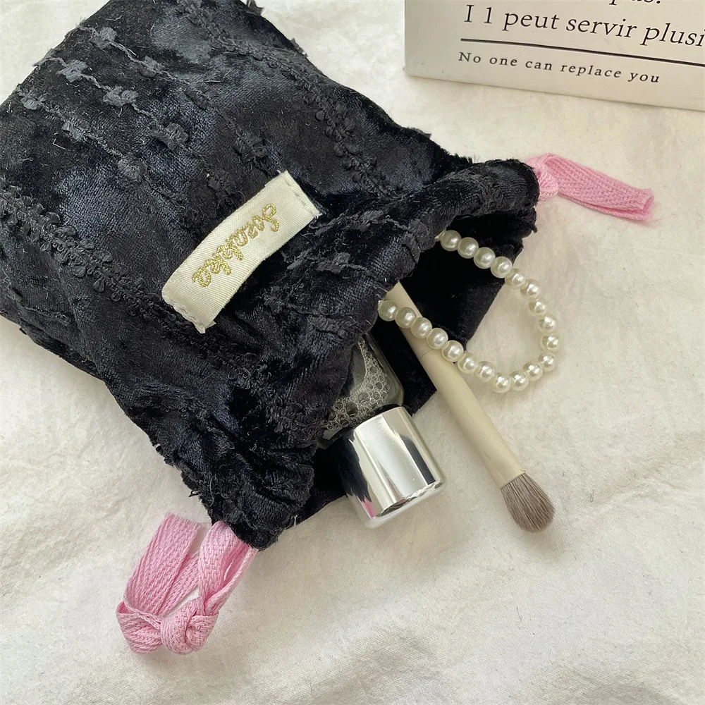 Cute Corduroy Small Lipstick Cosmetic Earphone Key Drawstring Storage Bag Women Jewelry Tote Rope Pouch String Bags Organizer