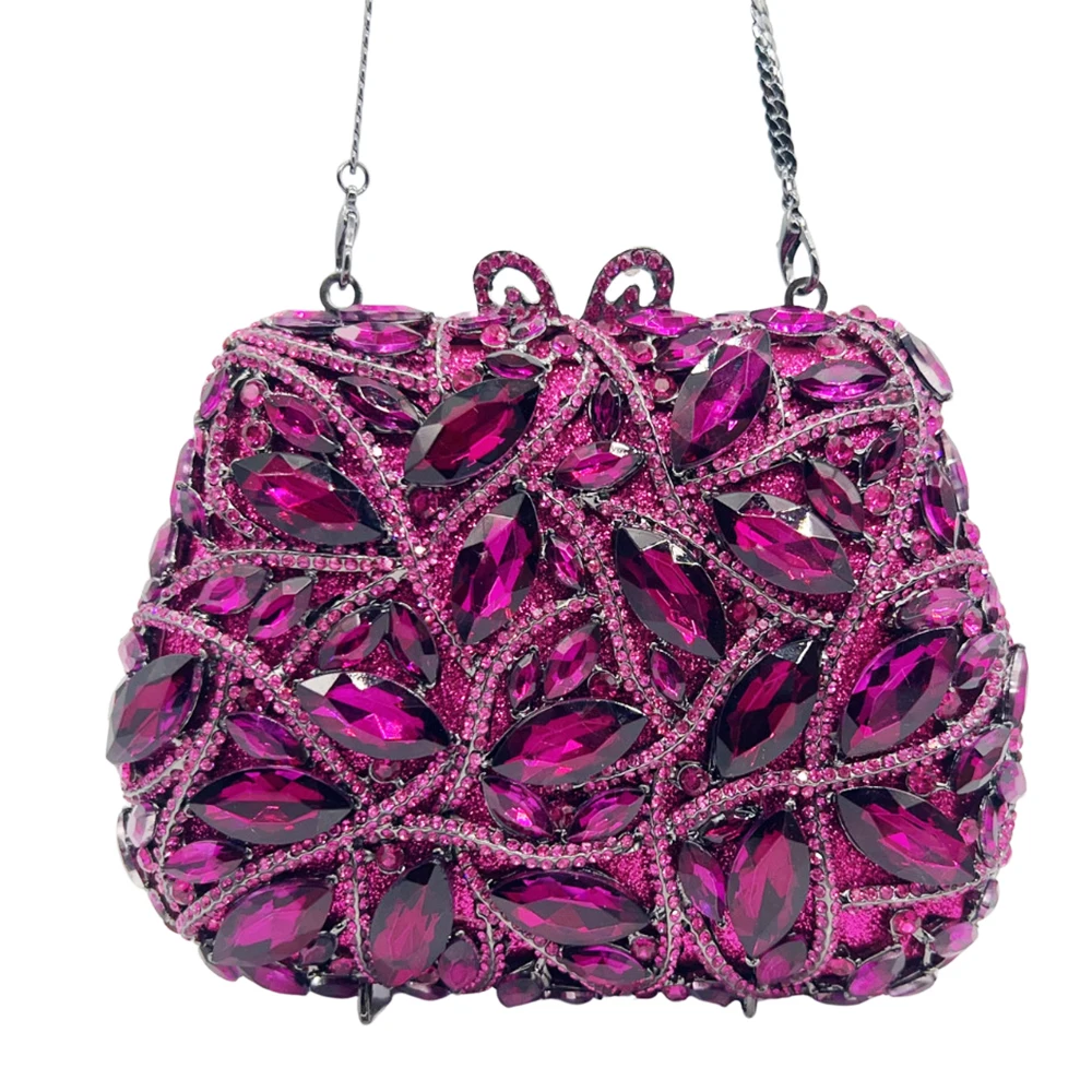 

Fushcia Large Stone Evening Clutch Bag For Women Green Diamond Rhinestone Bridal Handbag Crystals Bag Wedding Party Handbags