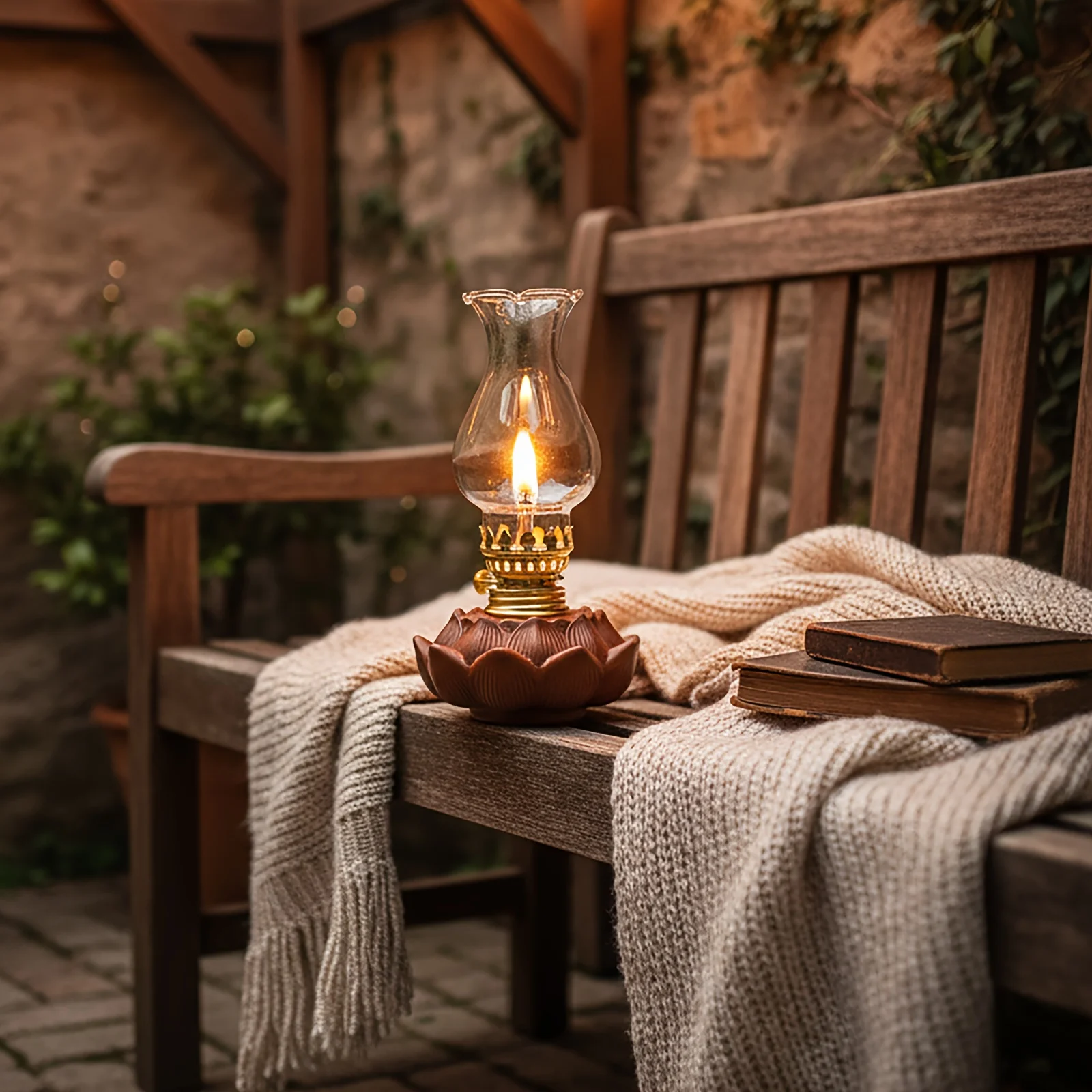Vintage Ceramic Lotus Oil Lamp Windproof Oil Lamp with Glass Lampshade Adjustable Wick Camping Indoor and Outdoor Lighting