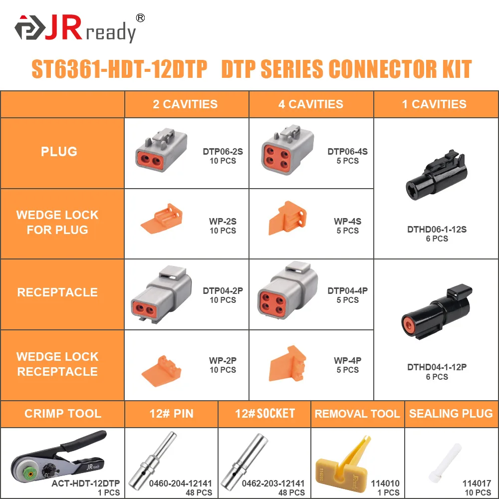 Imagem -02 - Conectores Elétricos Automotivos Jrready Crimp Tool Kit Dtp e Dthd Deutsch St6361 Contém Dtp 24 Pin e Dthd Pin