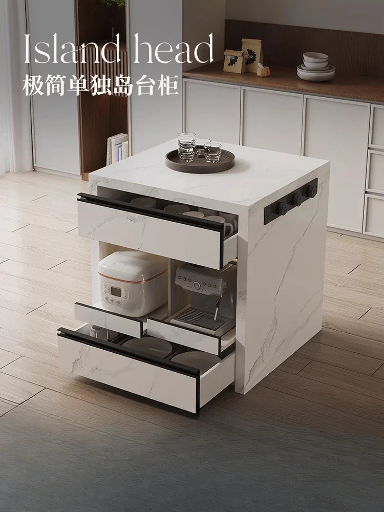 Modern simple single island cabinet small apartment rock slab independent narrow island Italian minimalist