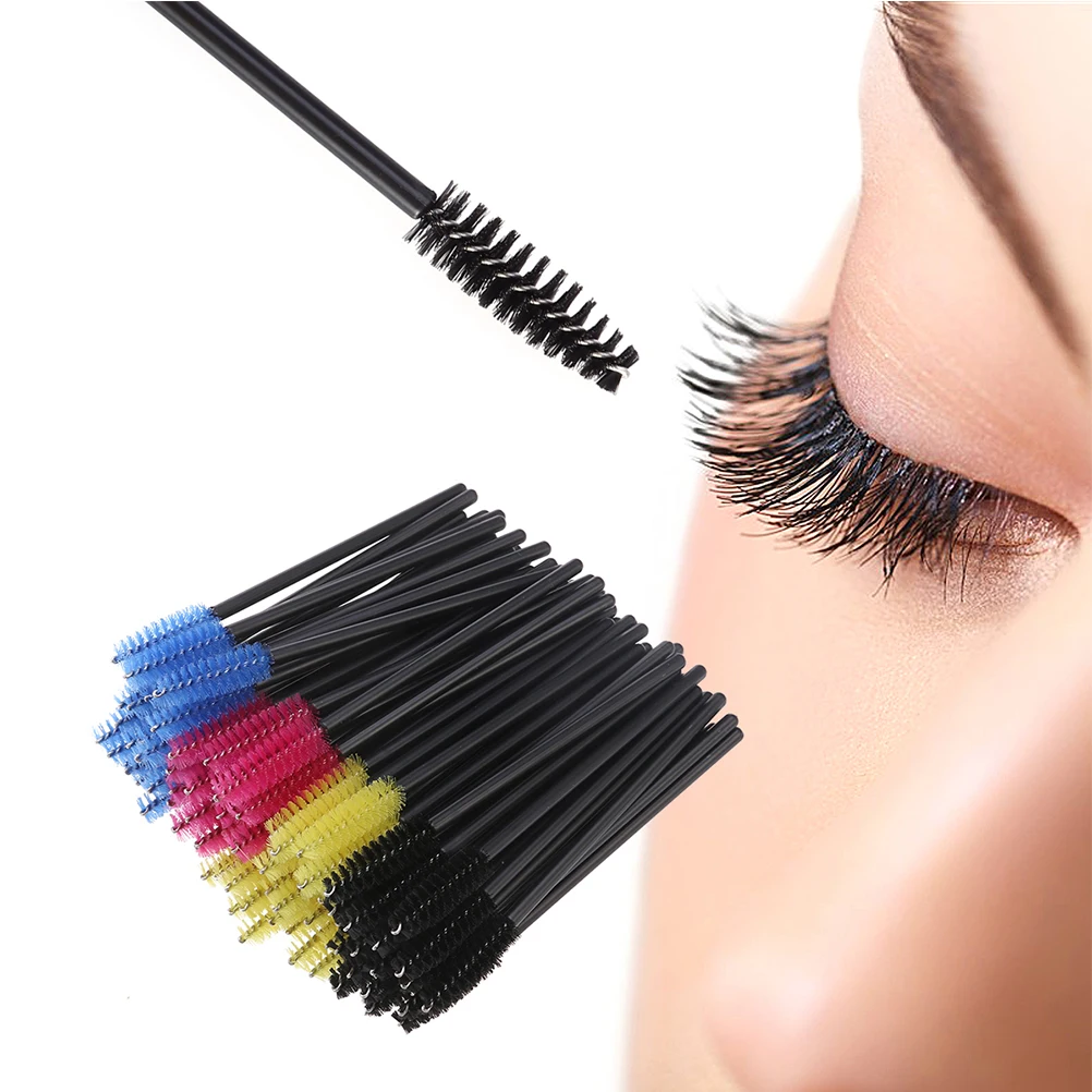 

200Pcs Disposable Eyelash Brushes Premium Plastic Handle Nylon Makeup Brushes For Women Girls Black Rosy Blue Yellow