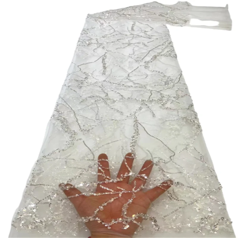 

2022 Высококачественная Белая африканская Роскошная ткань с бисером и блестками, французский стиль, дизайн Wman, материал для рождественской вечеринки