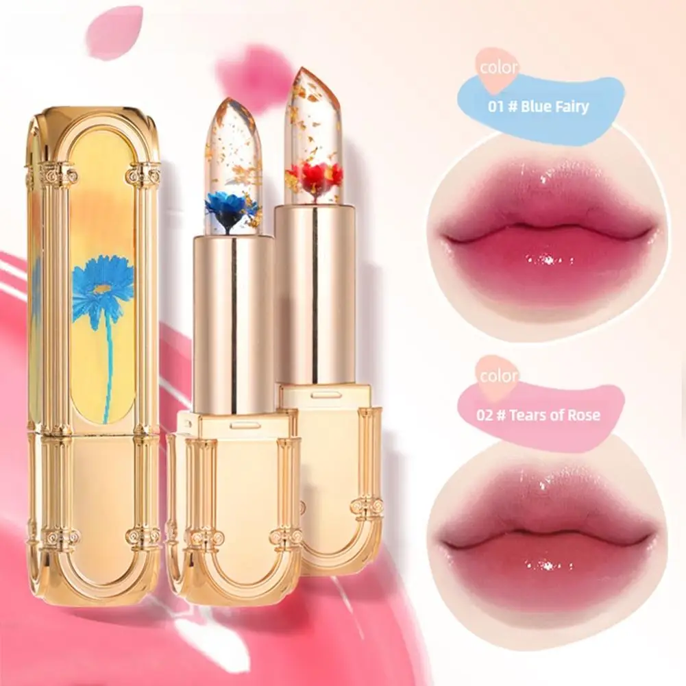 Gelatina Cambia colore Rossetto Temperatura idratante Petali trasparenti Cambiando Trucco labbra Rossetto Balsamo di cristallo Fiore J3w6