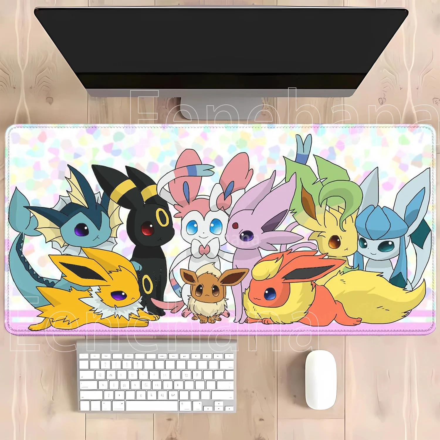 Anime Eevee Pokemon Gaming-Mauspad Kawaii XXL PC-Tastatur-Overlock-Teppich Bürozubehör Gummi HD-Druck Overlock-Schreibtischunterlage – Detail 2