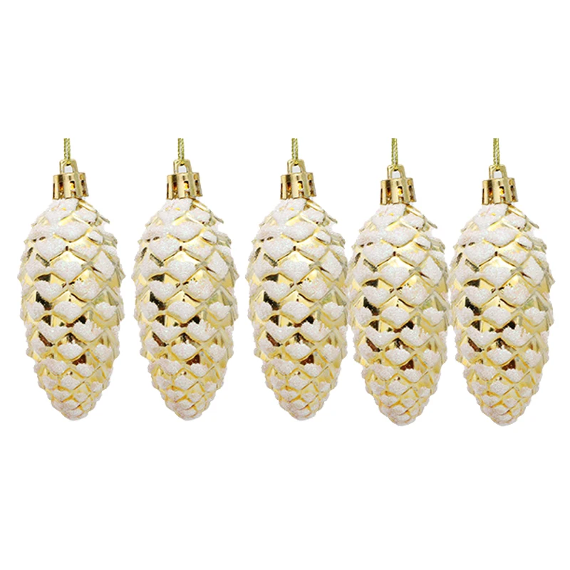 4pcs Christmas Pine Cone Ball Decor Christmas Tree Hanging Ornament Gold silvery Red Plastic Pine Cone for Xmas Home Decorations