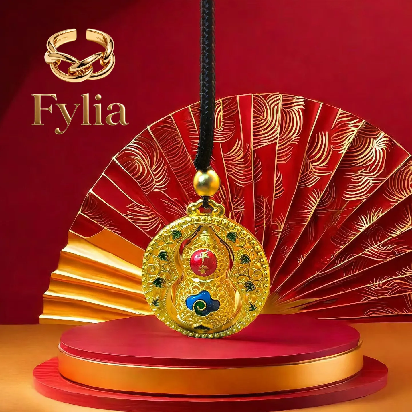 Fylia Jewelry  Light luxury 24K real gold sand gold enamel season to run gourd necklace au9999 lotus pendant national tide first