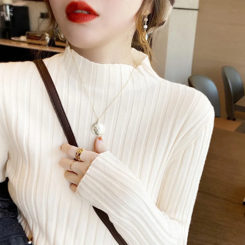 

2023 Autumn Winter Thick Sweater Women Knitted Pullover Sweater Long Sleeve Turtleneck Slim Jumper Soft Warm Pull Femme