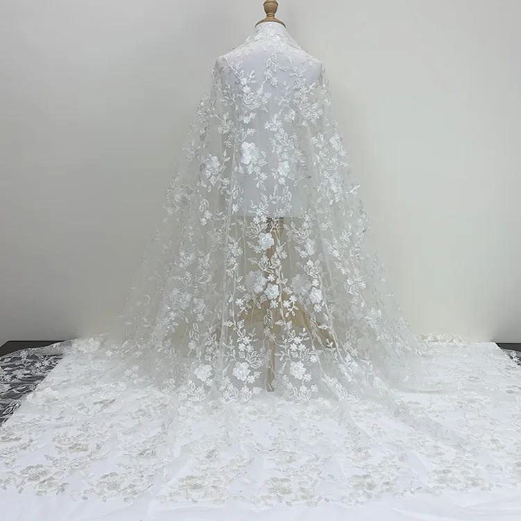 Off white Exquiiste Sequins French Tulle Embroidery Lace Fabric For Wedding Bridal Gown Dress By The Yard