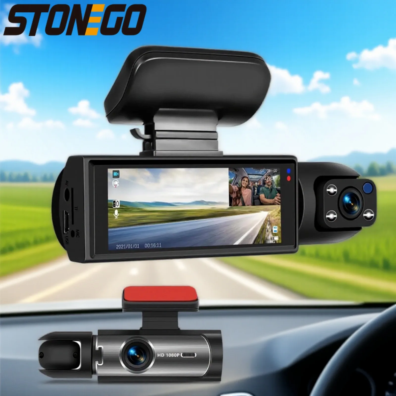 

1080P HD Dual Dash Cam Front and Rear Car Camera with IR Night Vision G-Sensor 3.16 Inch IPS Screen Car Driving Recorder