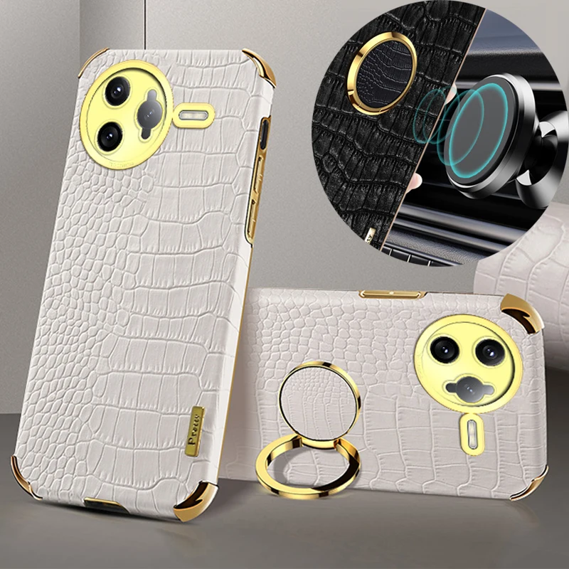 

Magnetic Ring Holder Stand Cover Cases For Poco F7 Ultra F5 F6 Pro F4 F3 GT Plating Crocodile Pattern PU Leather Soft Phone Case