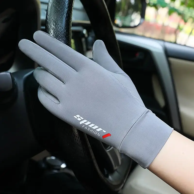 Ice Silk Touchscreen Gloves Men's Thin Breathable Driving Motorcycle Full Finger Sun Protection Hand Autumn Korean Version An...