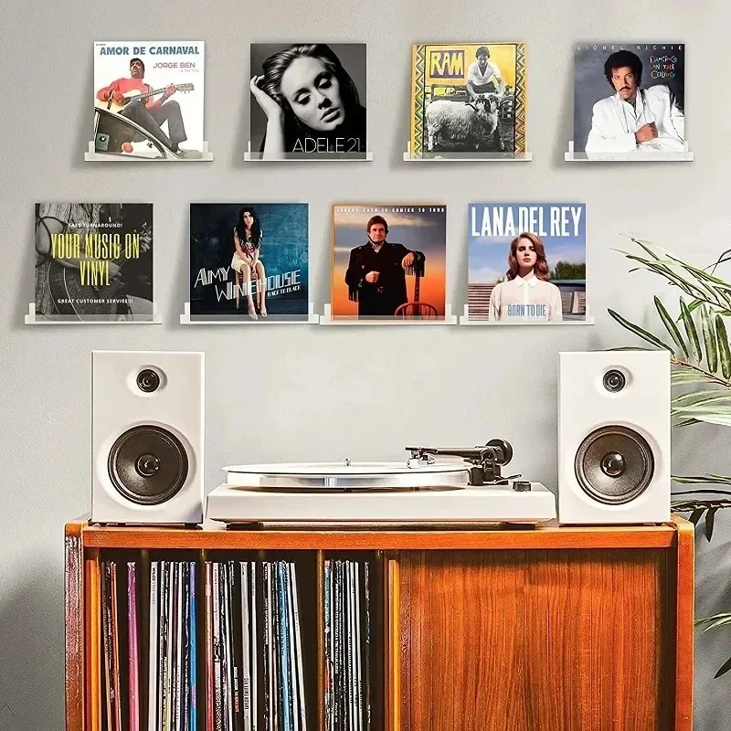 2pcs Acrylic Record Display Stand Shelf Clear Wall Mounted Vinyl Record Holder Floating Shelves LP Record Album Storage Rack