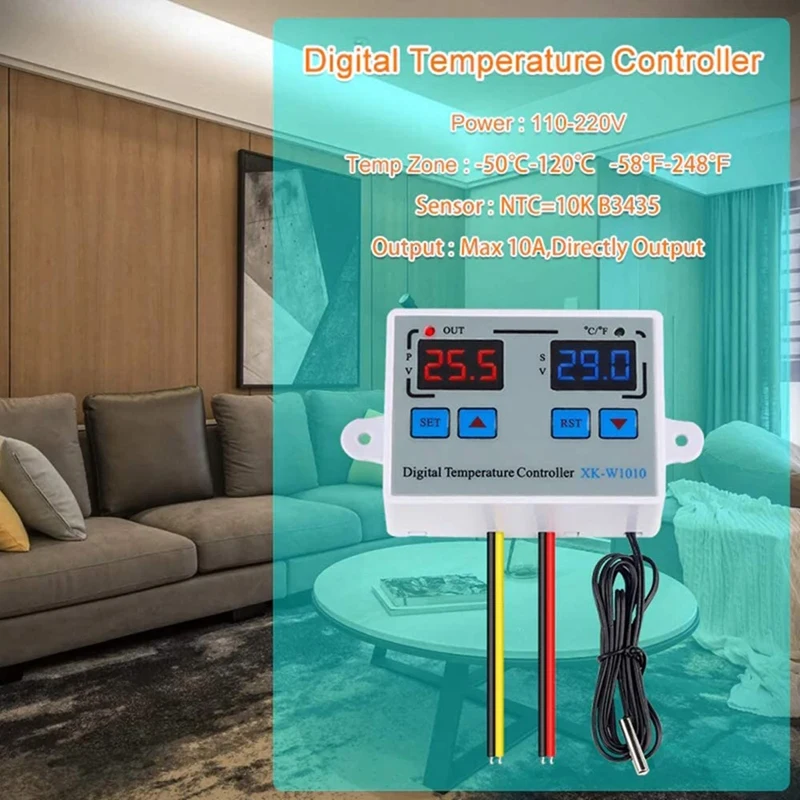 Digital LED Thermostat Digital Temperature Controller C/F For Incubator LED Relay 10A Heater XK-W1010