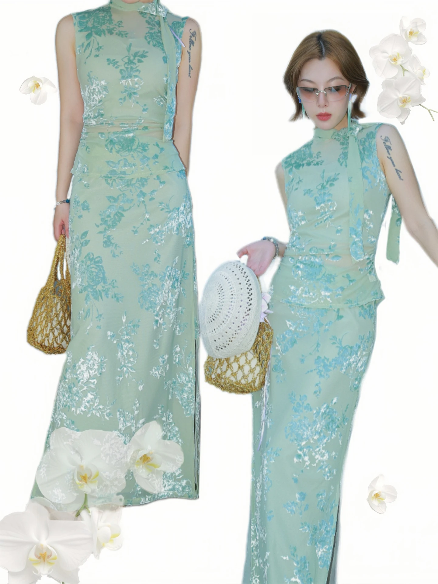 

DIDI DESIGN Оригинальный дизайн QingLan Rose: Новая юбка в китайском стиле с люминесцентной вышивкой, эластичная, ультрамягкая, из дышащего тюля, тонкая