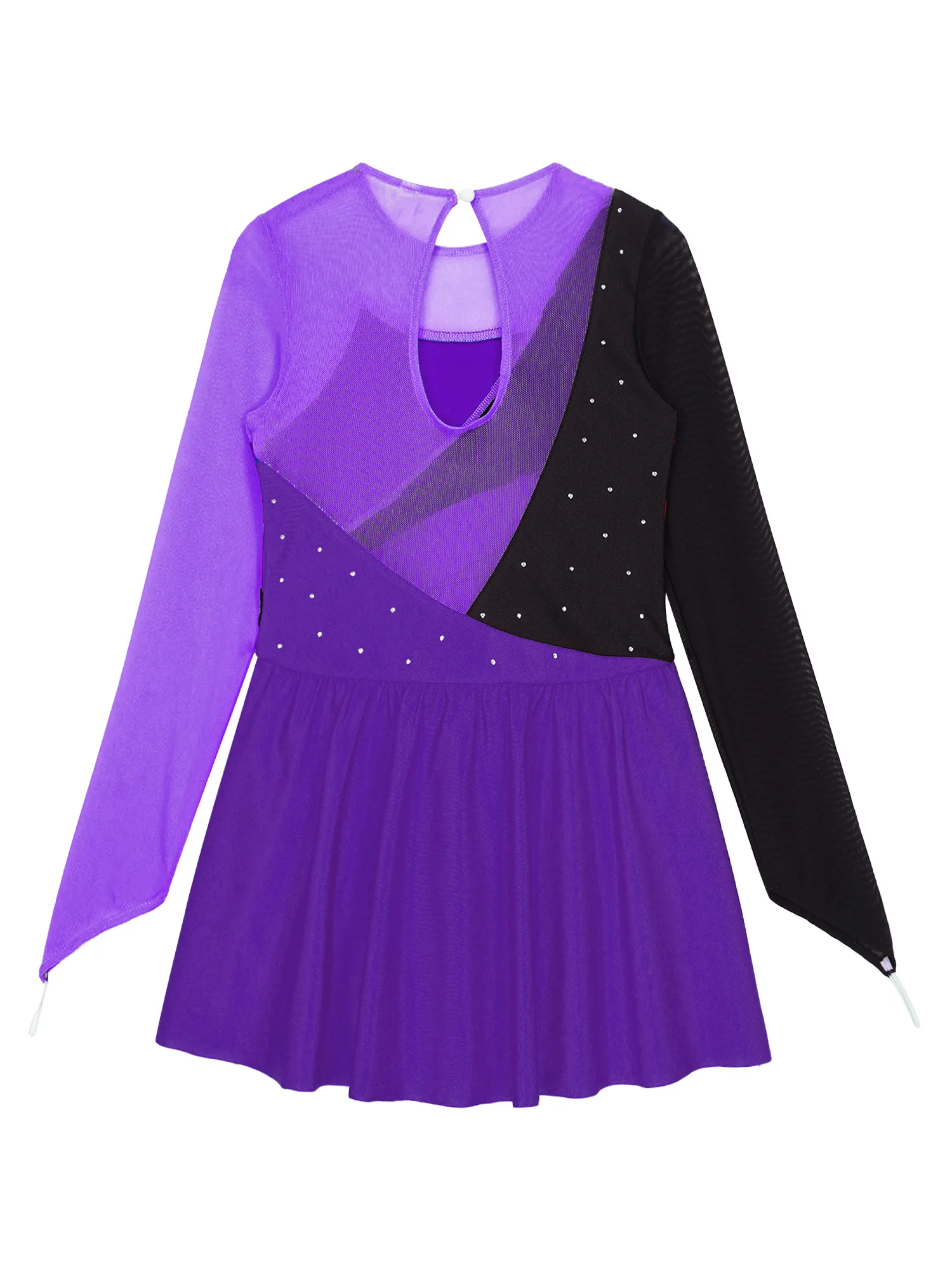 เด็กหญิงชุดเดรสเต้นรำ Dancewear เสื้อผ้าสไตล์รอบคอ Contrast สี Rhinestone ตกแต่ง Hollow กลับชุดสเก็ต