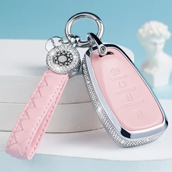 for Chevy Key Fob Cover with Keychain, Pink Leather Crystal Key Case Protection Shell Compatible with Chevrolet Equinox Malibu C