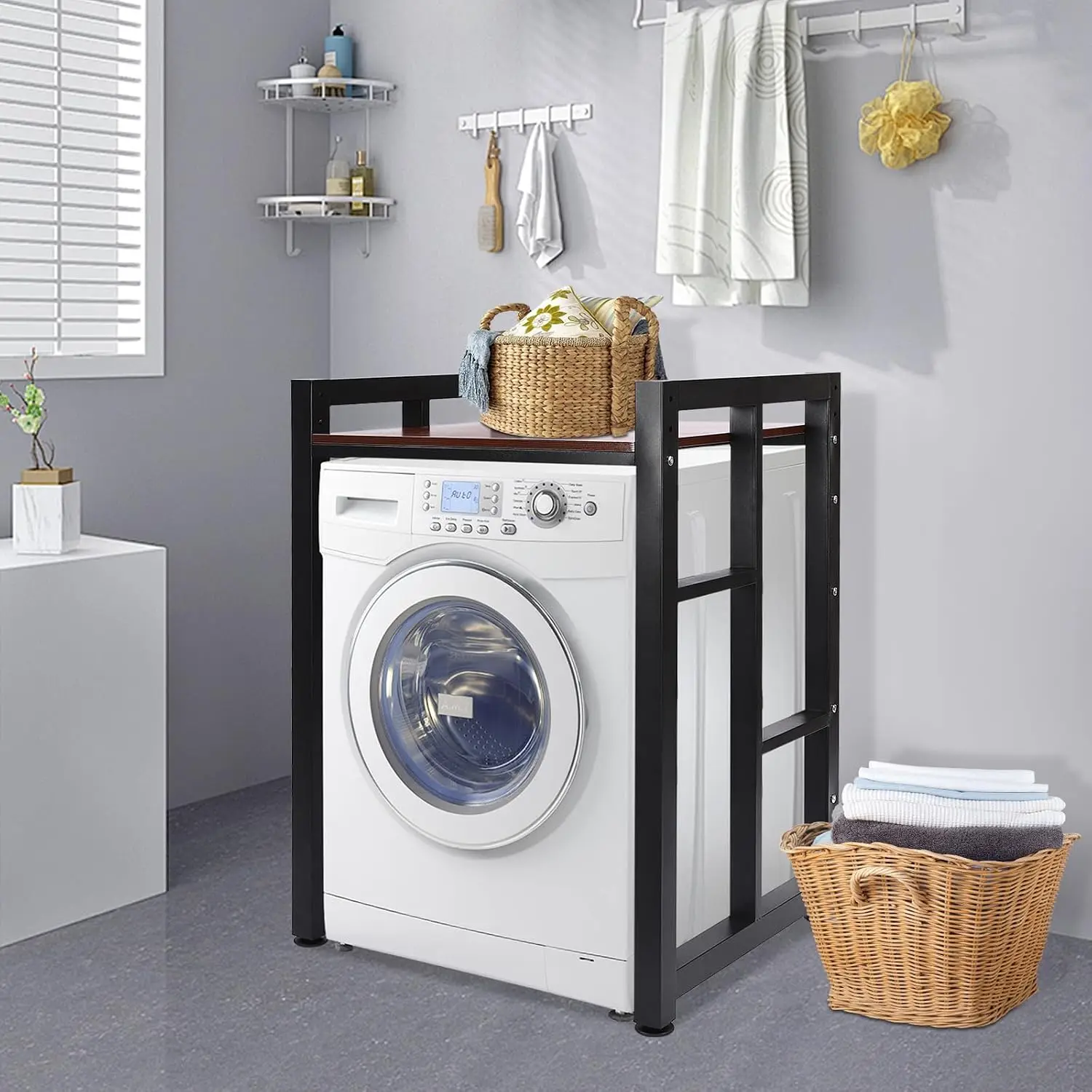 Washer Dryer Stacking Rack Stand, Heavy Duty Over Washer&Dryer Shelves with Adjustable Shelf, Space Saver Stackable Storage Shel