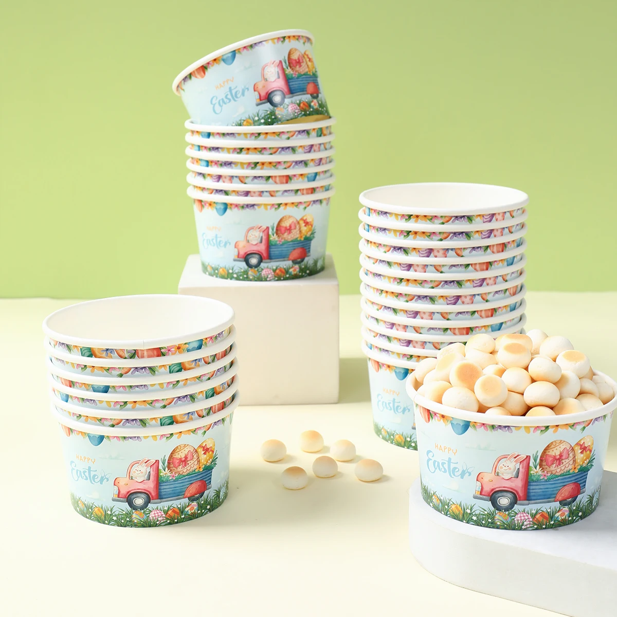 Happy Easter Paper Bowls Easter Decoration 2025 for Home Bunny Egg Bowls Easter Party Decor Kids Favor Easter Party Supplies