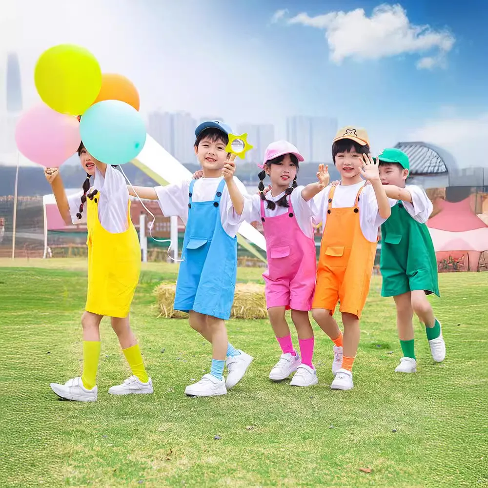 Kids Hip Hop Solid Overalls Suspender Shorts Girls Dungaree Children Candy Color Short Jumpsuit Romper Boys Streetwear Trousers
