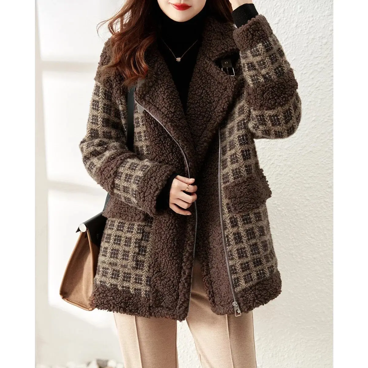 Retro Plaid Coat Women\'s Autumn and Winter New Fashion Simple Korean Grain Velvet Warm Women\'s Cotton Top Coat Jackets for Women