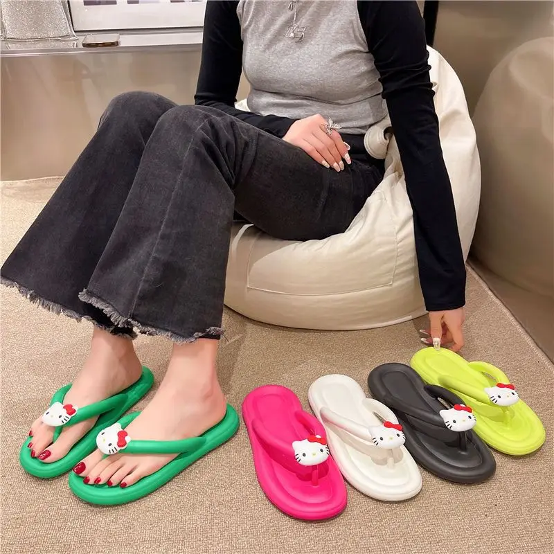 Cartoon Sanrio Hello Kitty Flip Flops Slipper Sandal Beach Style Summer Rubber Kt Cat Casual Lightweight Eva Non-slip Slipper