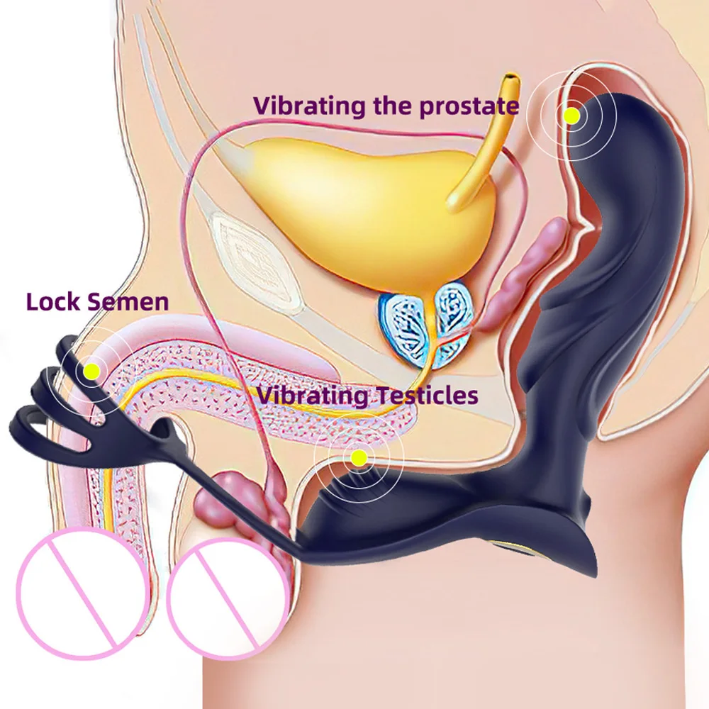 Male Perineum Prostate Massager 11 Modes Vibrator Delayed Ejaculation Wireless Remote Control Cock Ring Butt Plug