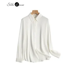 Small Heavyweight 19MM 93% Natural Mulberry Silk Double Qiao Satin White OL Style Versatile Commuter Women's Long Sleeved Shirt