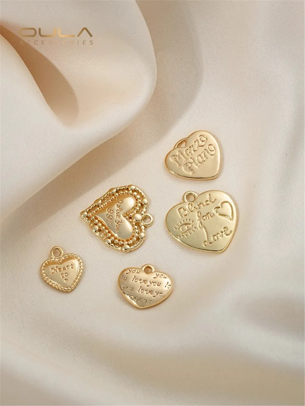 14K Gold-Color Plated Fashion European Style English Letter Heart Pendant Love Pendant Diy Bracelet Necklace Pendant