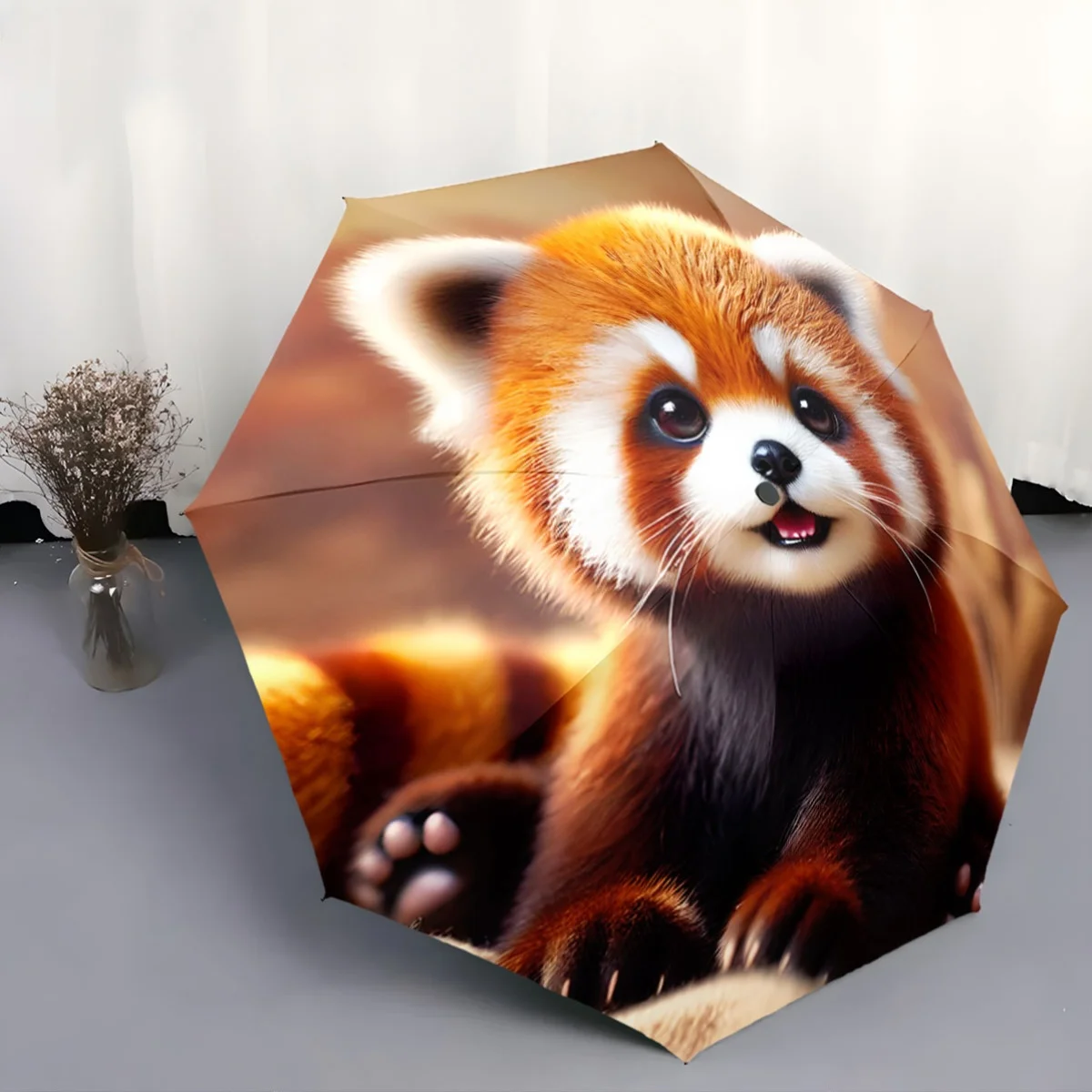 

Автоматический зонт с дизайном красной панды — компактный складной зонт, легкий дорожный зонт с 8 прочными ребрами