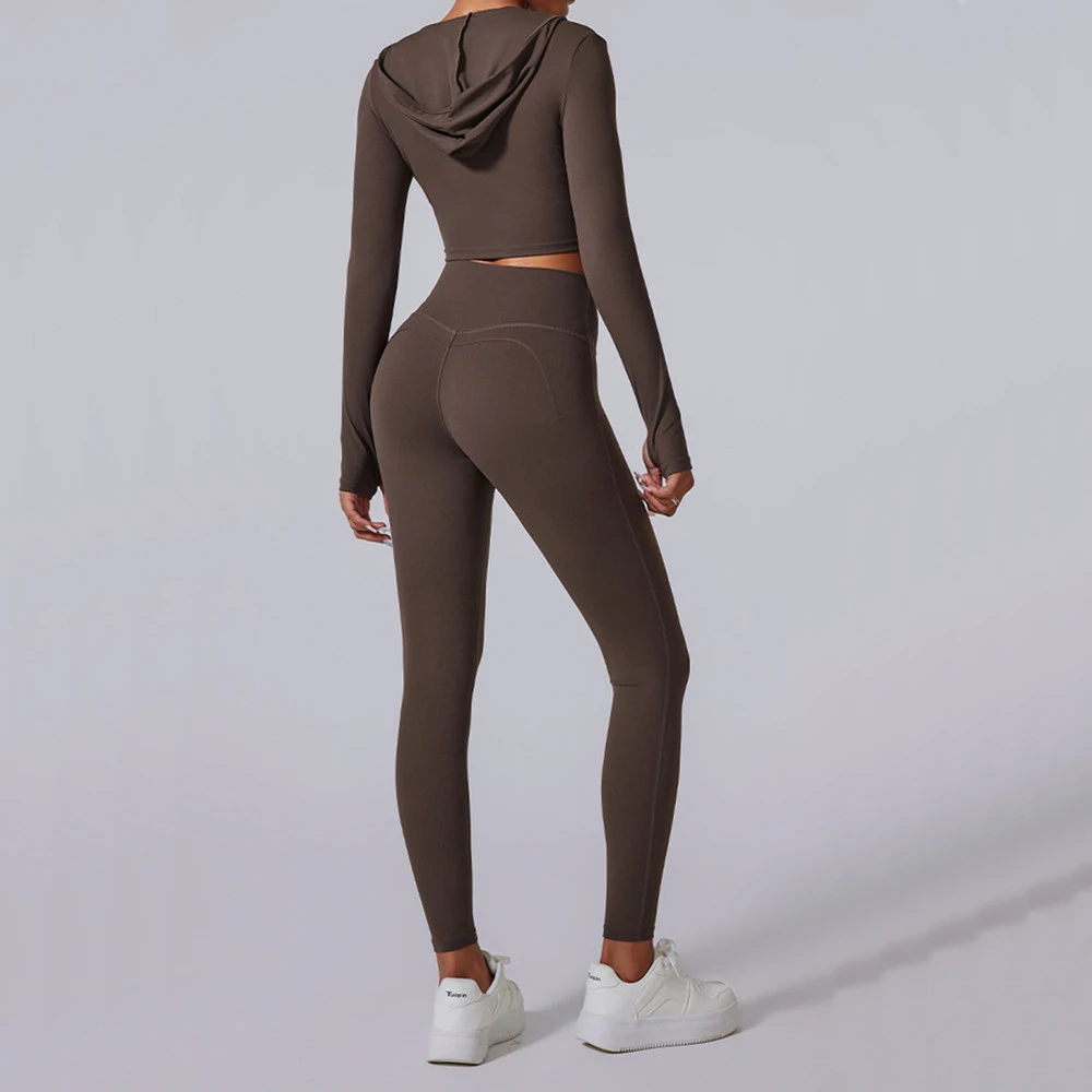 1PCS Hoody Sportswear Long Sleeve Crop Top Women Yoga Set Fitness Bra Workout Clothes Active Gym Legging Athletic Wear Suit image 3