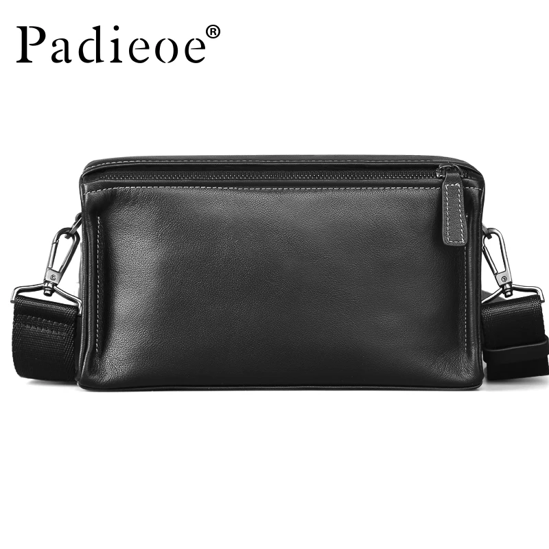 PADIEOE Horizontal Shoulder Bag Men\'s Large Capacity Leather Crossbody Bag Cowhide Men\'s Bag Business Travel Backpack