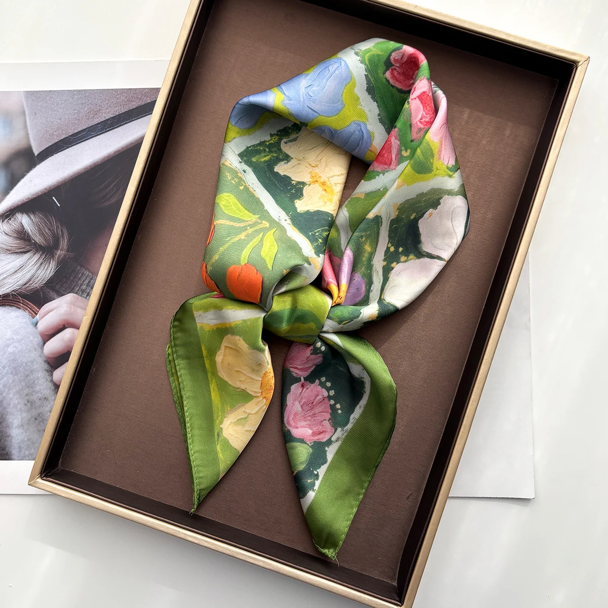 Luxury Floral Square Scarf For Women Elegant Ladies Hijab Neckerchief Shawl Solid Soft Stain Imitation Silk Scarves For Travel view 4