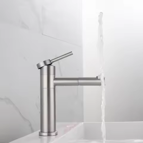 Bathroom Basin Faucet Deck Mounted Single handle 360° Swivel Black Tap 304 Stainless Steel Cold and Hot Water Mixer Sink Taps
