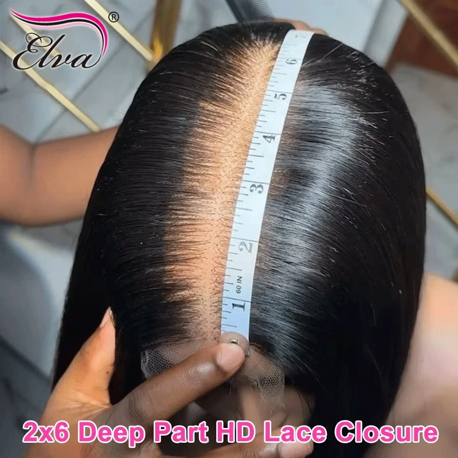 Elva Deep Parting 2x6 HD Lace Closure Straight 100% Human Hair Closure Pre Plucked Body Wave Swiss HD Lace Closure Frontaly Only