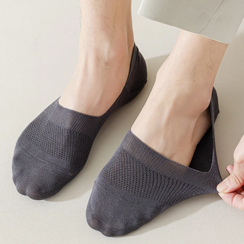 

Summer Invisible No Show Socks Men Male Cotton Thin Breathable Low Cut Socks Casual Solid Color Silicone Anti-slip Sock Slippers