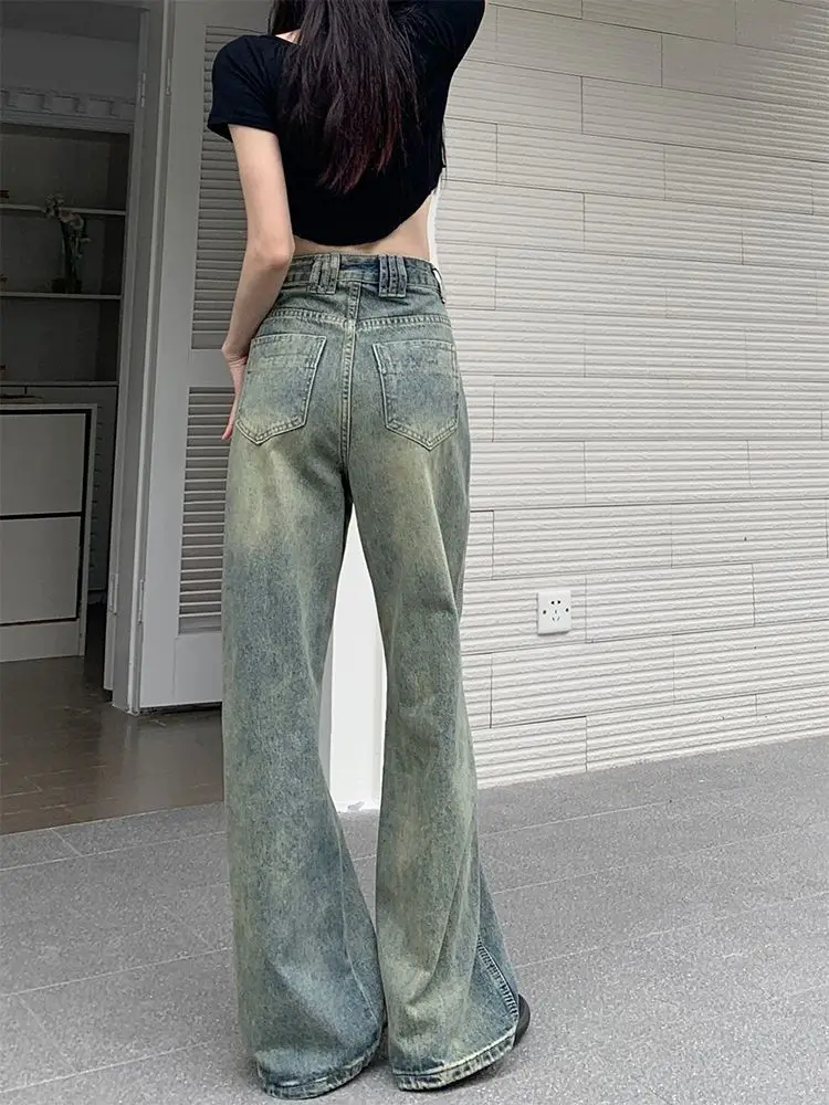 WTEMPO Thickened Retro Wide-legged Sherpa Lined Jeans Female Autumn Winter High Waist Straight Loose Fleece Lined Long Trousers