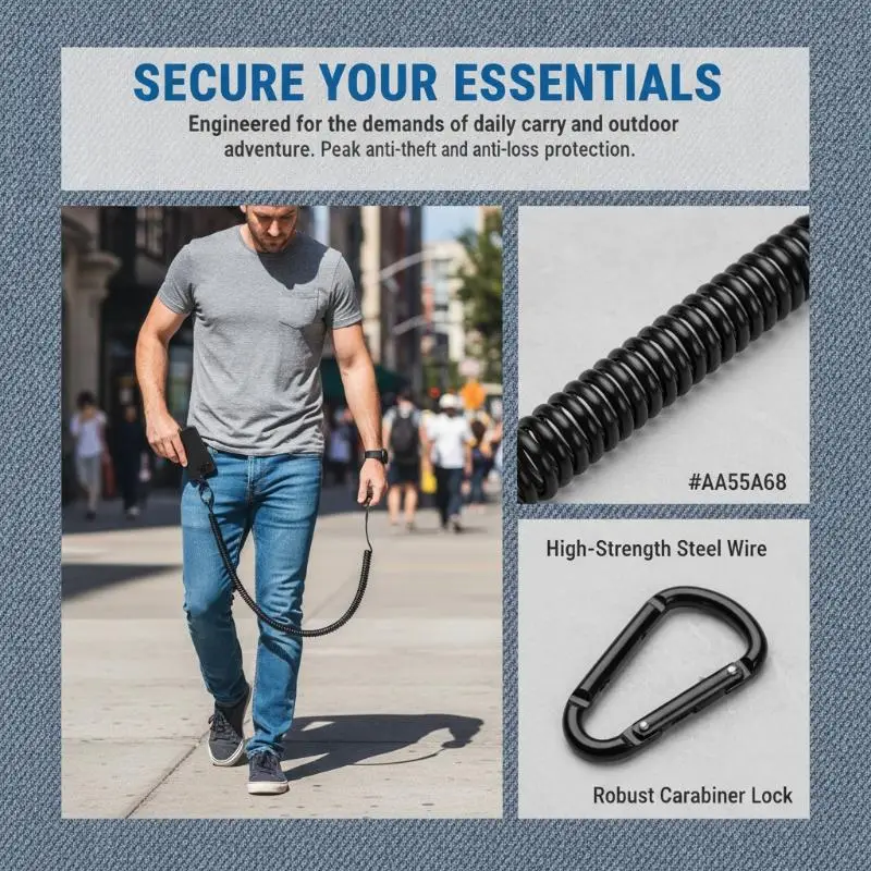 Quick Release Retractable Anti-Theft Phone Lanyard Spring Safety Strap with Tether Tabs for Hiking Camping School Work Scenarios