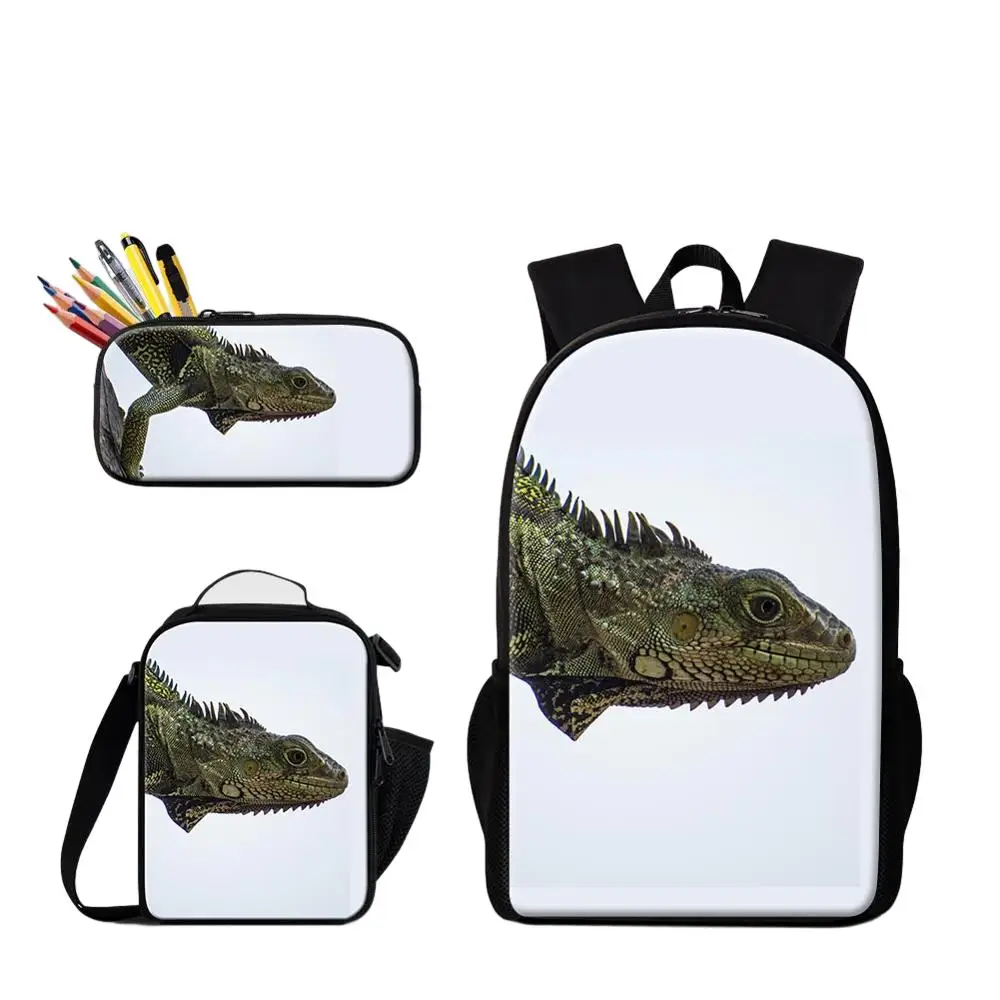 3 Stuks Etui Schooltassen Set Picknick Voedsel Koeler Hagedis Dierenprint Schooltas Jongens Mode Bagpack Kinderen Custom Bolsa