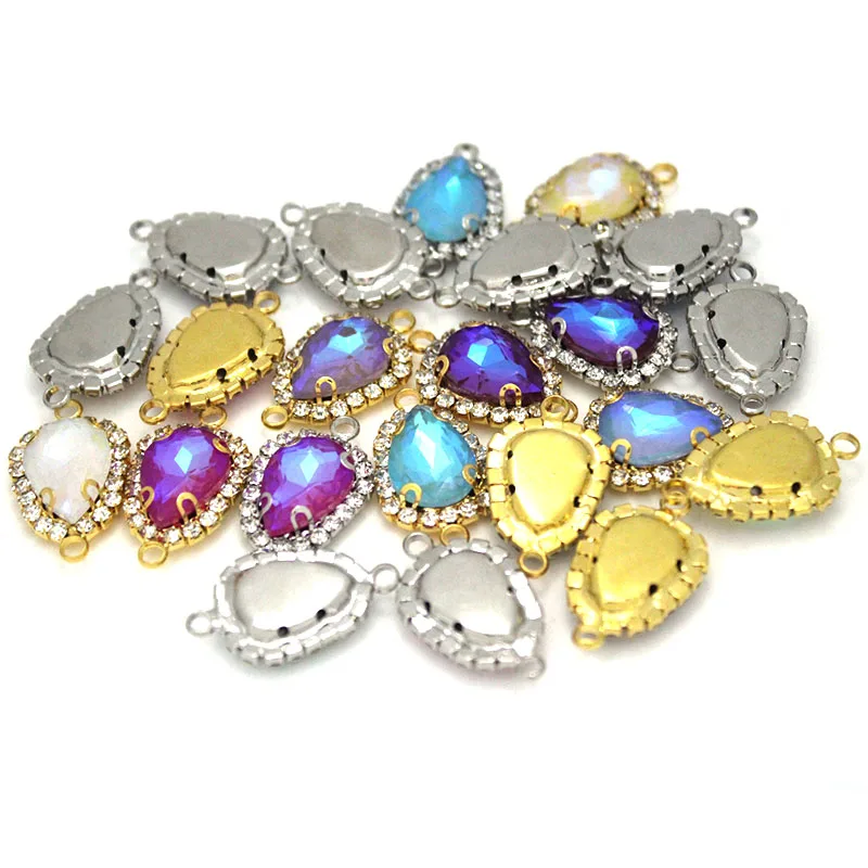 10pcs/lot Rhinestone Crystal Glass Heart Charms Connectors for Jewelry Making Earrings Necklace Pendants DIY Jewelry Accessories