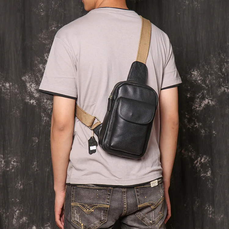 Men's multi-function mobile phone storage women's real leather shoulder diagonal cross backpack large capacity chest bag