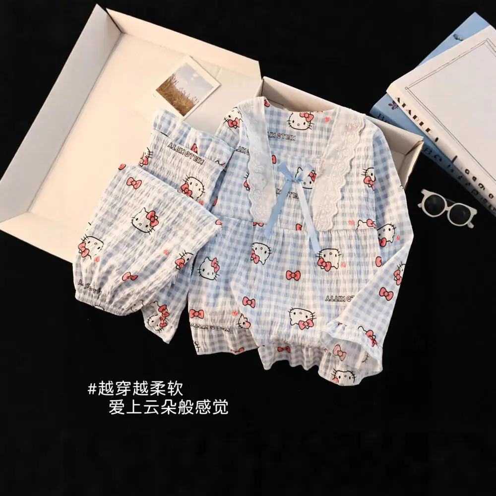 

Sanrio Hello Kitty Cinnamoroll Children's Pajamas Set Spring Autumn Thin Cloud Cotton Pajamas for Older Children Loungewear