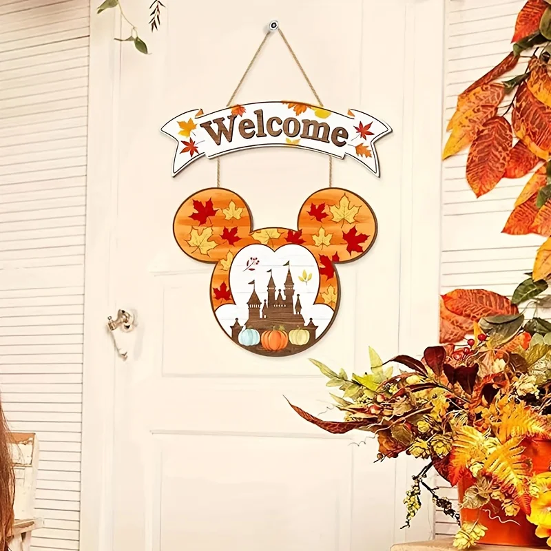 Thanksgiving-Maus-Wanddekoration – Herbst-Türhänger aus Holz mit Kürbis- und Ahornblatt-Schild für Veranda oder Ernte, Partyzubehör