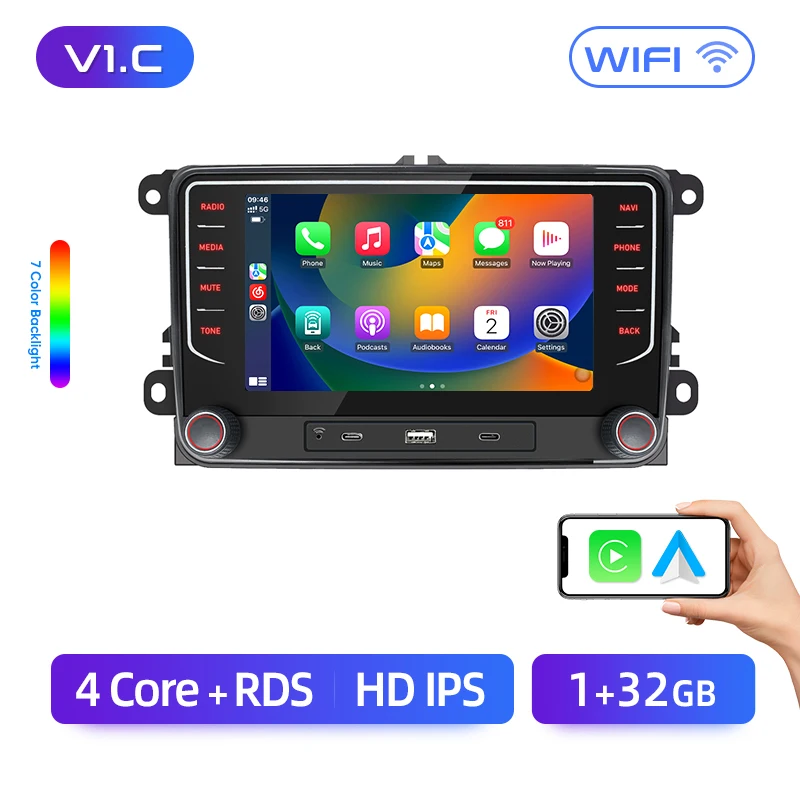 Junsun 7 "Draadloze Carplay Android Auto Radio voor VW Passat B6 B7 T5 Tiguan Touran GOLF 6 POLO Stereo GPS Multimedia Speler