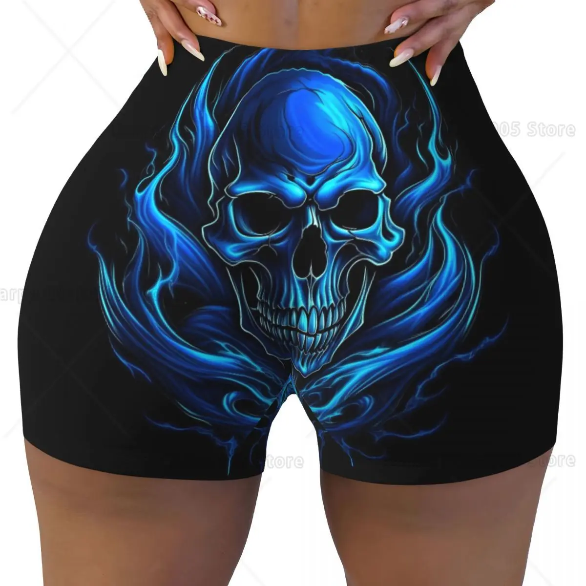 

Готические мягкие байкерские шорты с высокой талией и принтом черепа, эластичные дышащие шорты для йоги, спортивные шорты для бега для женщин