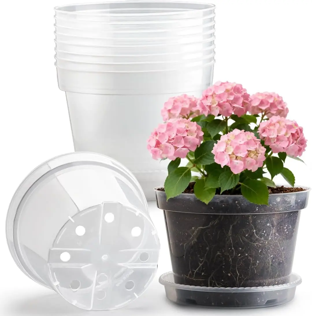 

Набор из 10 прозрачных горшков для рассады с поддонами, прочные пластиковые кашпо для комнатного и уличного садоводства, для цветов, трав и овощей